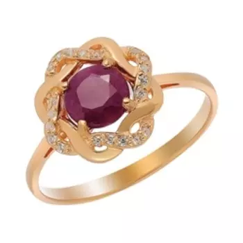 Серебряное кольцо с рубином и фианитами