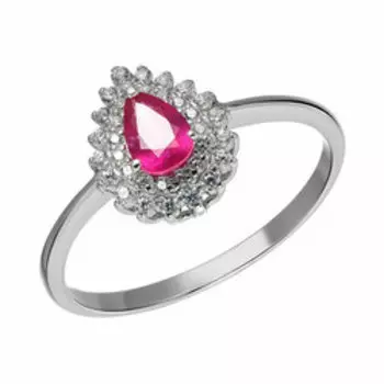 Серебряное кольцо с рубином и фианитами