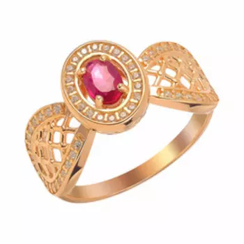 Серебряное кольцо с рубином и фианитами