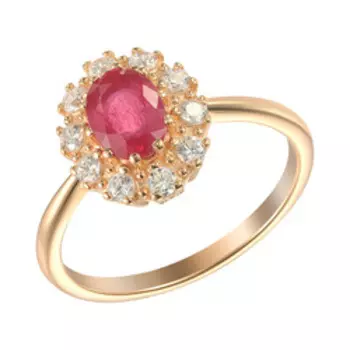 Серебряное кольцо с рубином и фианитами