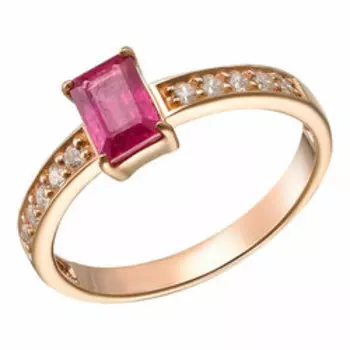 Серебряное кольцо с рубином и фианитами