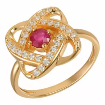 Серебряное кольцо с рубином и фианитами