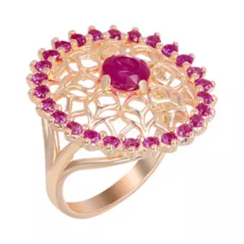 Серебряное кольцо с рубином и фианитами