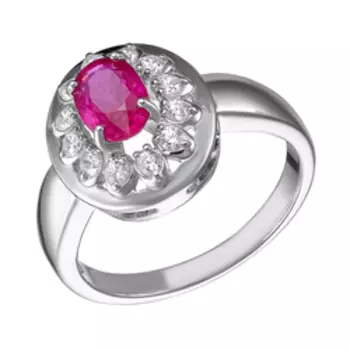 Серебряное кольцо с рубином и фианитами