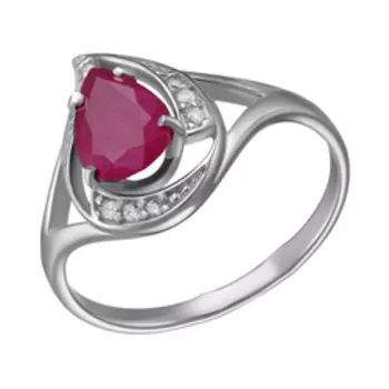Серебряное кольцо с рубином и фианитами