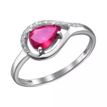 Серебряное кольцо с рубином и фианитами