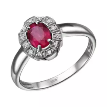 Серебряное кольцо с рубином и фианитами