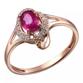 Серебряное кольцо с рубином и фианитами