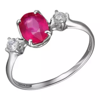 Серебряное кольцо с рубином и фианитами