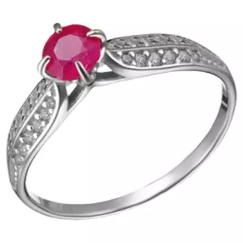 Серебряное кольцо с рубином и фианитами