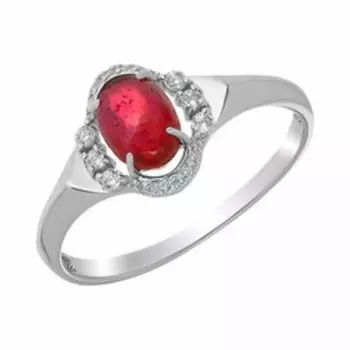 Серебряное кольцо с рубином и фианитами