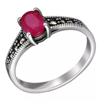 Серебряное кольцо с рубином и марказитами