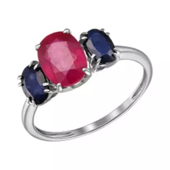 Серебряное кольцо с рубином и сапфирами