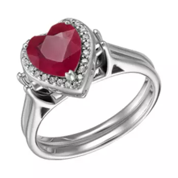 Серебряное кольцо с рубином и сапфиром "Сердце" 2 в 1