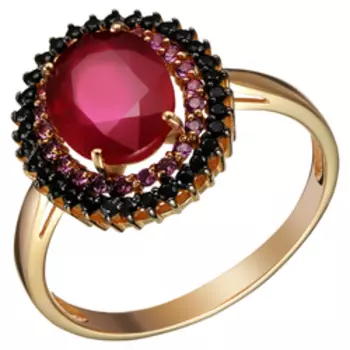 Серебряное кольцо с рубином, родолитами и шпинелью