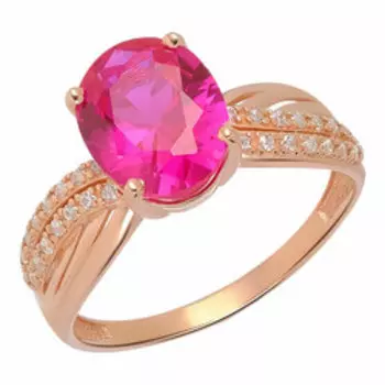 Серебряное кольцо с рубиновым корундом и фианитами