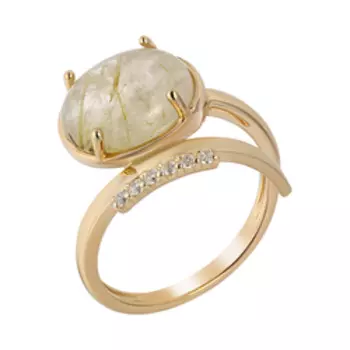 Серебряное кольцо с рутиловым кварцем и фианитами