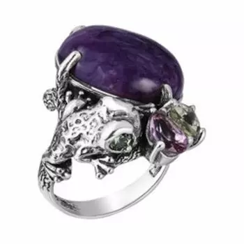 Серебряное кольцо с самоцветами "Лягушка"