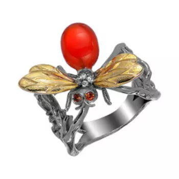 Серебряное кольцо с самоцветами "Пчела"