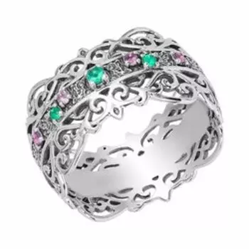 Серебряное кольцо с самоцветами "Пояс Богородицы"