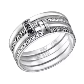 Серебряное кольцо с сапфирами 2 в 1 "Всякий кто призовет имя Господне, спасется"