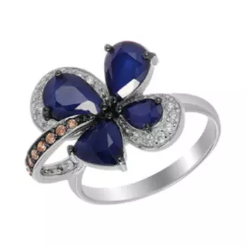 Серебряное кольцо с сапфирами и фианитами