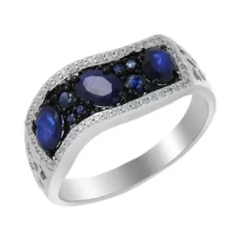 Серебряное кольцо с сапфирами и фианитами