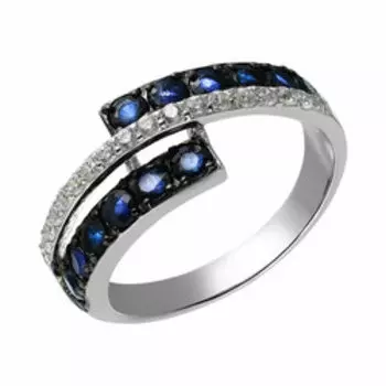 Серебряное кольцо с сапфирами и фианитами