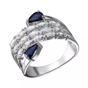 Серебряное кольцо с сапфирами и фианитами