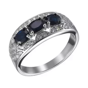 Серебряное кольцо с сапфирами и фианитами