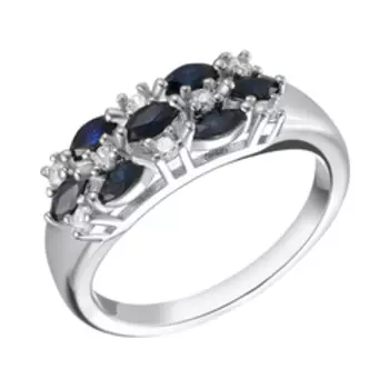 Серебряное кольцо с сапфирами и фианитами