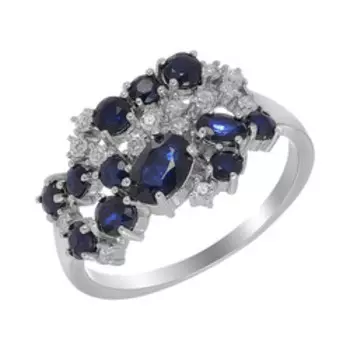 Серебряное кольцо с сапфирами и кубическим цирконием