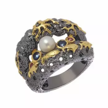 Серебряное кольцо с сапфирами и жемчугом