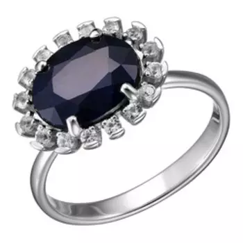 Серебряное кольцо с сапфиром и белыми топазами