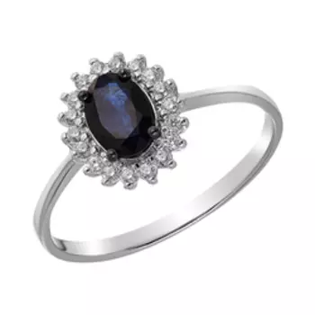 Серебряное кольцо с сапфиром и фианитами