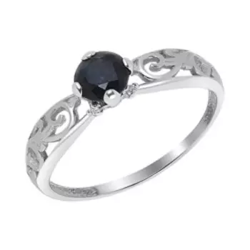 Серебряное кольцо с сапфиром и фианитами