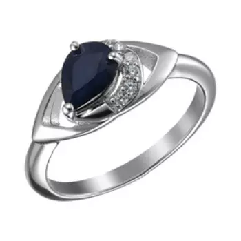 Серебряное кольцо с сапфиром и фианитами