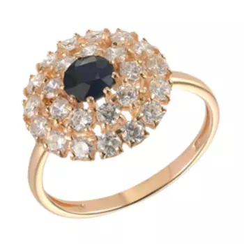 Серебряное кольцо с сапфиром и фианитами