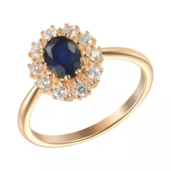 Серебряное кольцо с сапфиром и фианитами