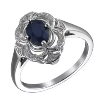 Серебряное кольцо с сапфиром и фианитами