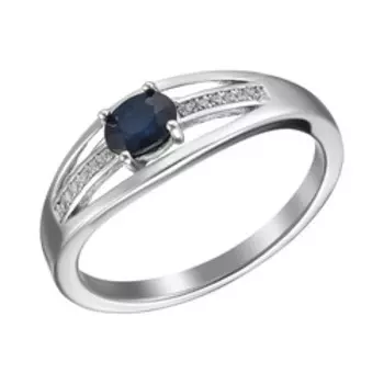 Серебряное кольцо с сапфиром и фианитами