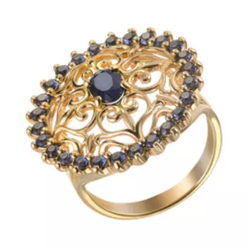 Серебряное кольцо с сапфиром и фианитами