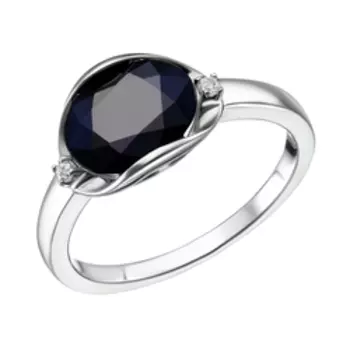 Серебряное кольцо с сапфиром и фианитами