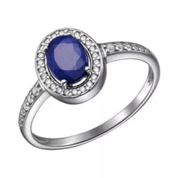 Серебряное кольцо с сапфиром и фианитами