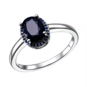 Серебряное кольцо с сапфиром и фианитами