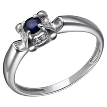 Серебряное кольцо с сапфиром и фианитами