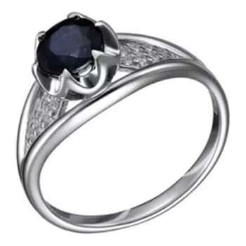 Серебряное кольцо с сапфиром и фианитами