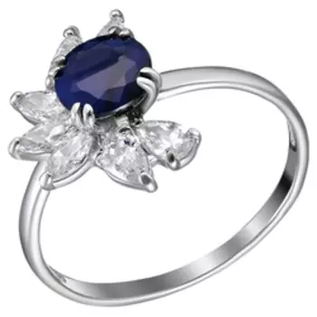 Серебряное кольцо с сапфиром и фианитами