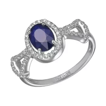 Серебряное кольцо с сапфиром и фианитами