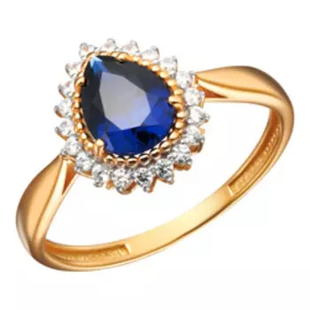 Серебряное кольцо с сапфиром и фианитами